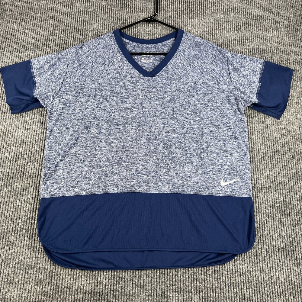 Nike Shirt Womens Large Blue Short‎ Sleeve V Neck Dri Fit Active Workout Casual
